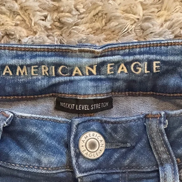 American Eagle Outfitters Dark Indigo Distressed Rolled Cuff Jean Shorts - Picture 2 of 6